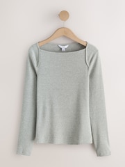 Grey Long Sleeve Ribbed Crew Neck Top - Image 4 of 6