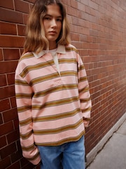 Pink/green Stripe Long Sleeve Rugby Polo Top - Image 3 of 9