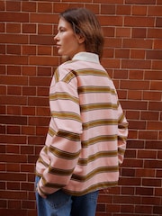 Pink/green Stripe Long Sleeve Rugby Polo Top - Image 5 of 9