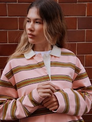 Pink/green Stripe Long Sleeve Rugby Polo Top - Image 6 of 9