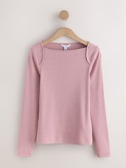 Pink Long Sleeve Ribbed Crew Neck Top - Image 6 of 8