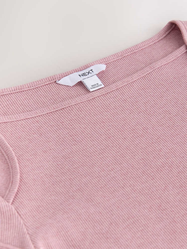 Pink Long Sleeve Ribbed Crew Neck Top - Image 8 of 8