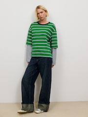Green Stripe Relaxed Fit Layered Long Sleeve T-Shirt - Image 2 of 5