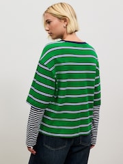 Green Stripe Relaxed Fit Layered Long Sleeve T-Shirt - Image 4 of 5