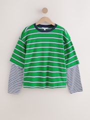 Green Stripe Relaxed Fit Layered Long Sleeve T-Shirt - Image 6 of 9