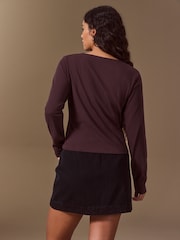 Chocolate Brown Fitted Crew Neck Long Sleeve T-Shirt - Image 3 of 5