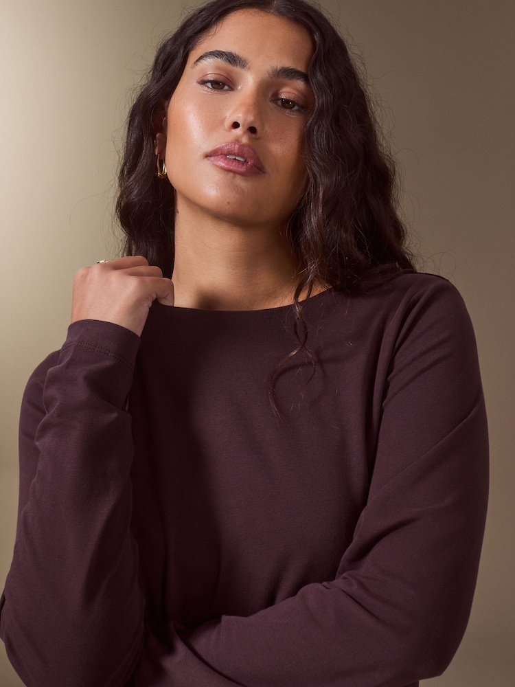 Chocolate Brown Fitted Crew Neck Long Sleeve T-Shirt - Image 5 of 5 Chocolate Brown Fitted Crew Neck Long Sleeve T-Shirt - Image 5 of 5