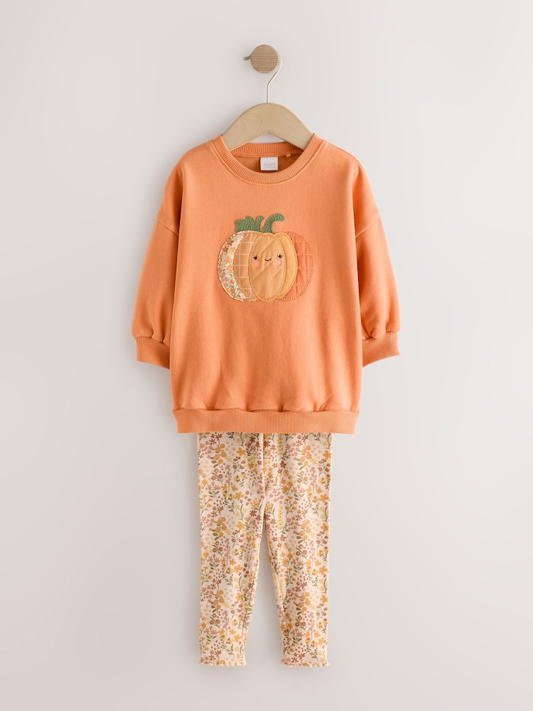 Orange Pumpkin Sweatshirt and Leggings Set (3mths-7yrs) - Image 1 of 5 Orange Pumpkin Sweatshirt and Leggings Set (3mths-7yrs) - Image 1 of 5