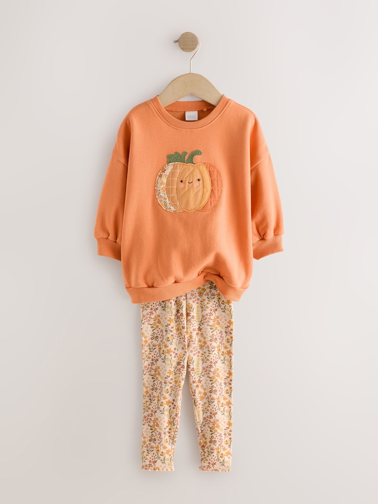 Orange Pumpkin Sweatshirt and Leggings Set (3mths-7yrs) - Image 2 of 5 Orange Pumpkin Sweatshirt and Leggings Set (3mths-7yrs) - Image 2 of 5