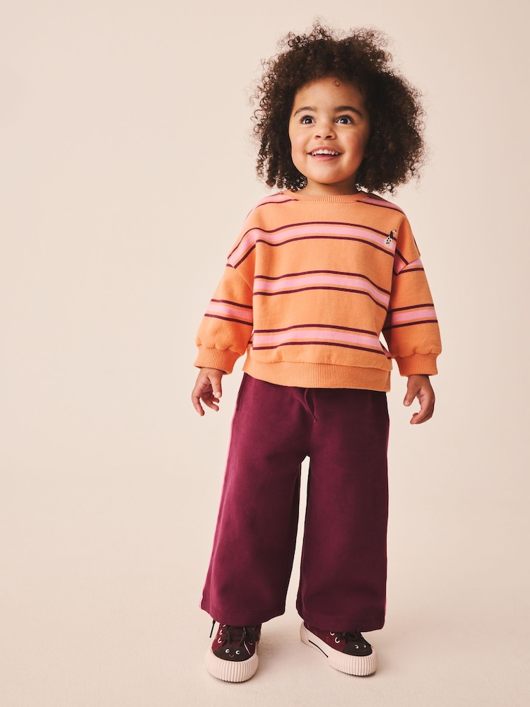 Orange/Purple Stripe Sweatshirt and Wide Leg Joggers Set (3mths-7yrs) - Image 1 of 4