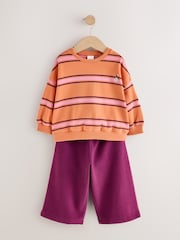 Orange/Purple Stripe Sweatshirt and Wide Leg Joggers Set (3mths-7yrs) - Image 5 of 10