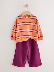 Orange/Purple Stripe Sweatshirt and Wide Leg Joggers Set (3mths-7yrs) - Image 6 of 10