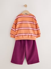 Orange/Purple Stripe Sweatshirt and Wide Leg Joggers Set (3mths-7yrs) - Image 7 of 10