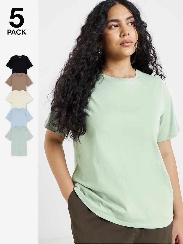 Simply Be Black Slim Fit Crew Neck Tops 5 Pack - Image 1 of 4