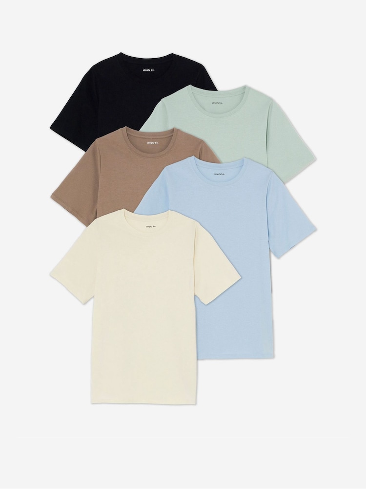 Simply Be Black Slim Fit Crew Neck Tops 5 Pack - Image 4 of 4