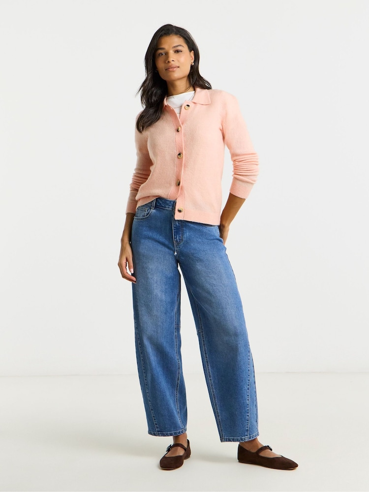 Simply Be Pink Button Through Collar Cardigan - Image 1 of 4