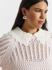 Simply Be Pink Pointelle Collar Puff Sleeve Jumper - Image 4 of 4