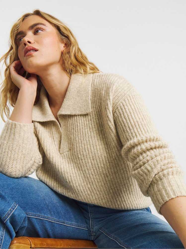 Simply Be Nude Collared Rib Jumper - Image 1 of 4