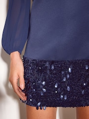 Navy - Friends Like These Satin Long Sleeve may sequins Hem Mini Dress - Larawan 3 ng 6