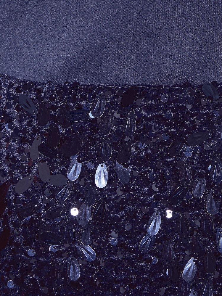 Navy - Friends Like These Satin Long Sleeve may sequins Hem Mini Dress - Larawan 6 ng 6 Navy - Friends Like These Satin Long Sleeve may sequins Hem Mini Dress - Larawan 6 ng 6