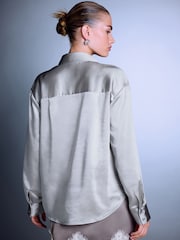 Silver Satin Long Sleeve Shirt - Image 4 of 8