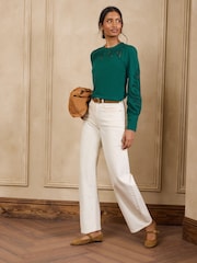 Love & Roses Teal Blue Broderie Piecrust Long Sleeve Top - Image 3 of 4