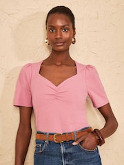 Love & Roses Blush Pink Short Sleeve Sweetheart Top - Image 1 of 4