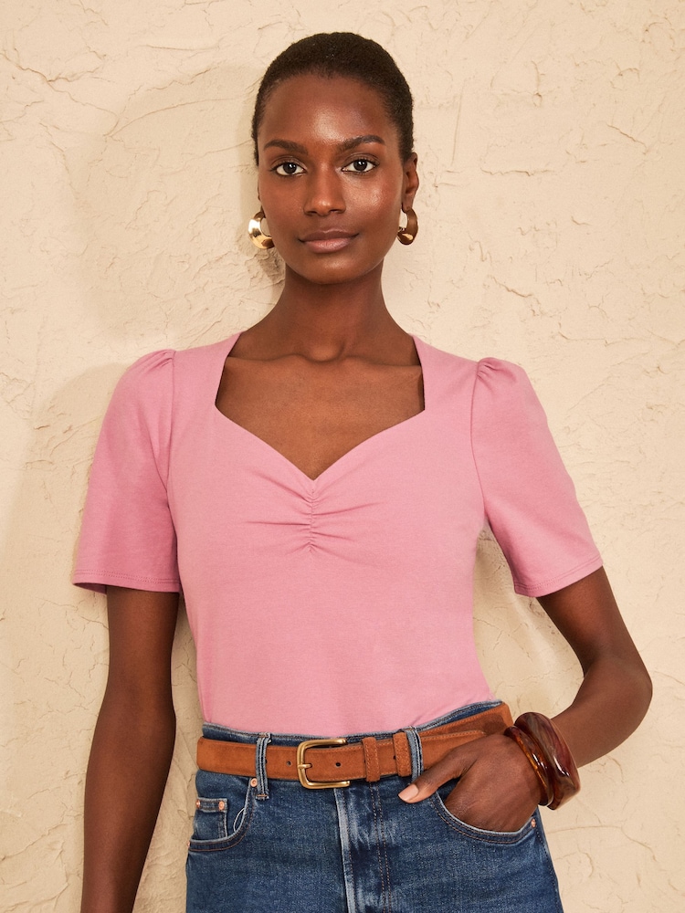 Love & Roses Blush Pink Short Sleeve Sweetheart Top - Image 1 of 4