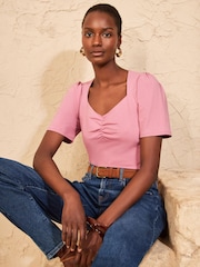 Love & Roses Blush Pink Short Sleeve Sweetheart Top - Image 4 of 4