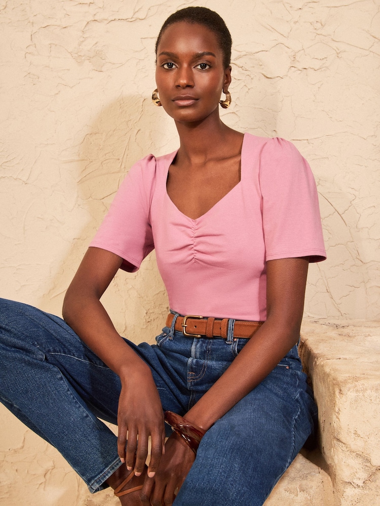 Love & Roses Blush Pink Short Sleeve Sweetheart Top - Image 4 of 4