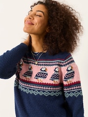 FatFace Puffin Navy Fairisle Knitted Crew Neck Christmas Jumper - Image 3 of 5