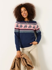 FatFace Puffin Navy Fairisle Knitted Crew Neck Christmas Jumper - Image 4 of 5