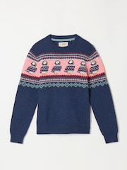 FatFace Puffin Navy Fairisle Knitted Crew Neck Christmas Jumper - Image 5 of 5