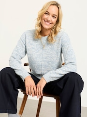 FatFace Barley Blue Twist Knitted Crew Neck Jumper - Image 5 of 6