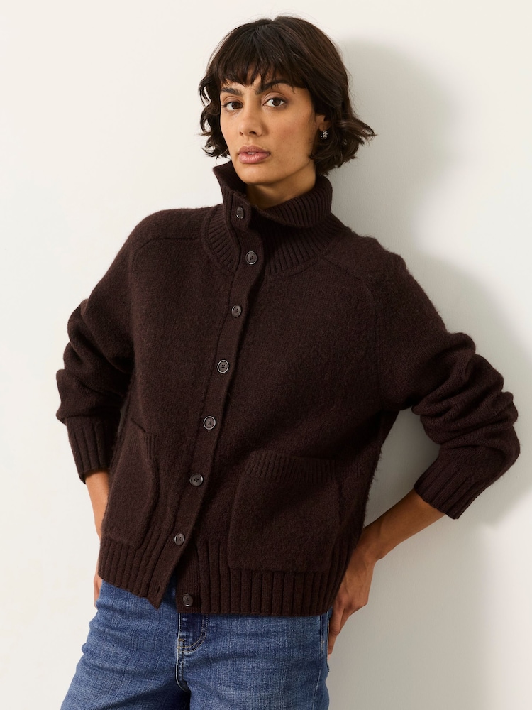 FatFace Freya Dark Red Funnel Neck Knitted Cardigan - Image 1 of 6