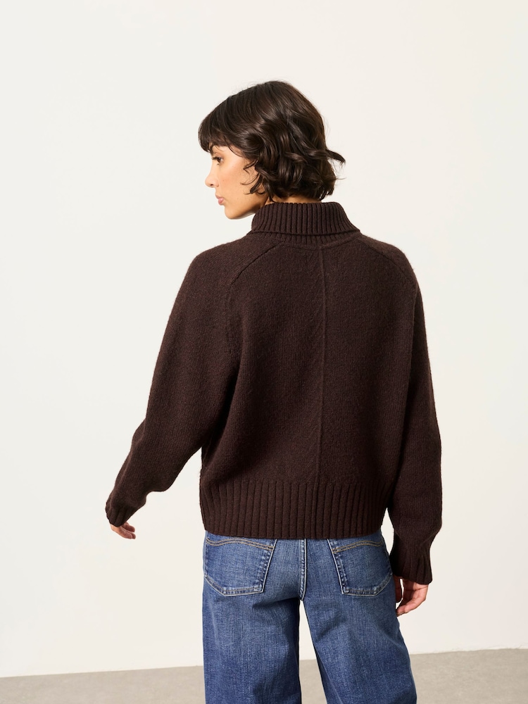 FatFace Freya Dark Red Funnel Neck Knitted Cardigan - Image 2 of 6