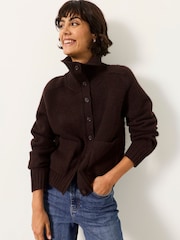 FatFace Freya Dark Red Funnel Neck Knitted Cardigan - Image 3 of 6