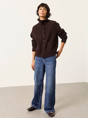 FatFace Freya Dark Red Funnel Neck Knitted Cardigan - Image 4 of 6