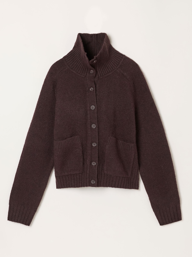 FatFace Freya Dark Red Funnel Neck Knitted Cardigan - Image 6 of 6