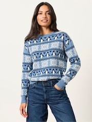 FatFace Blue Penguin Knitted Jumper - Image 1 of 6