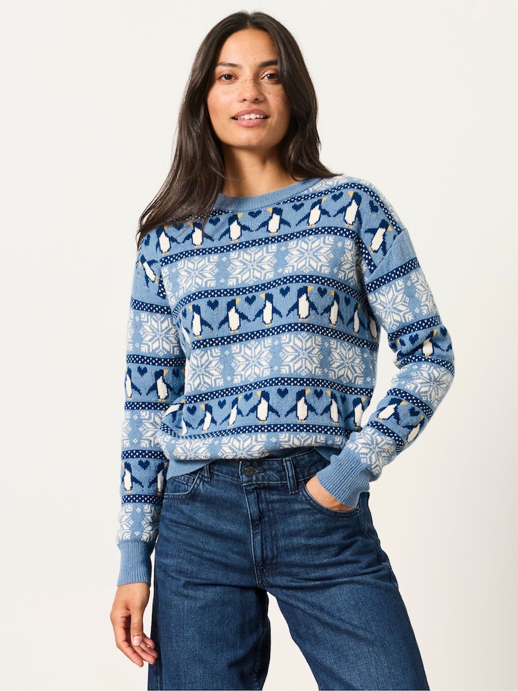 FatFace Blue Penguin Knitted Jumper - Image 1 of 6