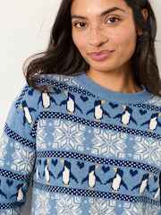 FatFace Blue Penguin Knitted Jumper - Image 3 of 6