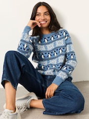 FatFace Blue Penguin Knitted Jumper - Image 5 of 6