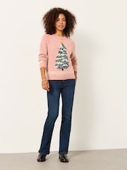 FatFace Pink Tree Graphic Crew Neck Christmas Jumper - Image 3 of 6