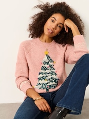 FatFace Pink Tree Graphic Crew Neck Christmas Jumper - Image 5 of 6