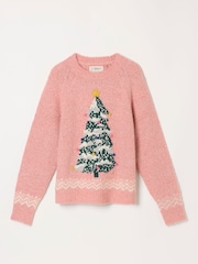 FatFace Pink Tree Graphic Crew Neck Christmas Jumper - Image 6 of 6