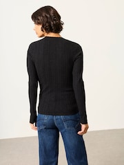 FatFace Mae Black Knitted Sparkle Vee Top - Image 2 of 5