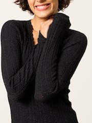 FatFace Mae Black Knitted Sparkle Vee Top - Image 4 of 5
