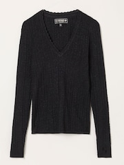 FatFace Mae Black Knitted Sparkle Vee Top - Image 5 of 5