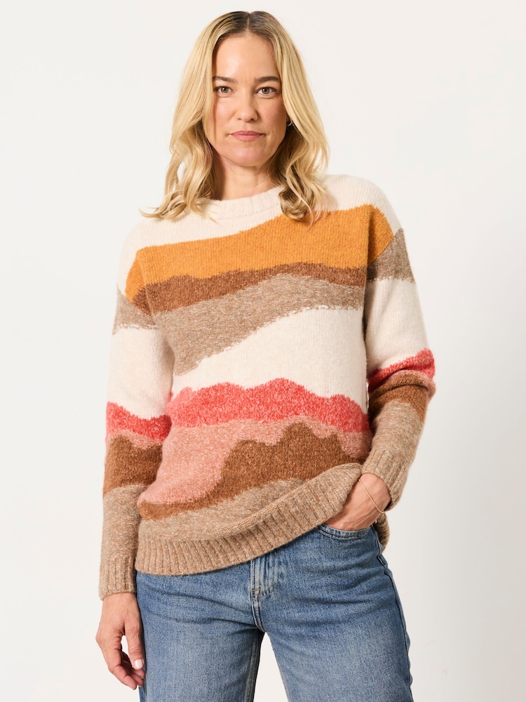 FatFace Natural Landscape Scene Knitted Crew Jumper - Image 1 of 6 FatFace Natural Landscape Scene Knitted Crew Jumper - Image 1 of 6